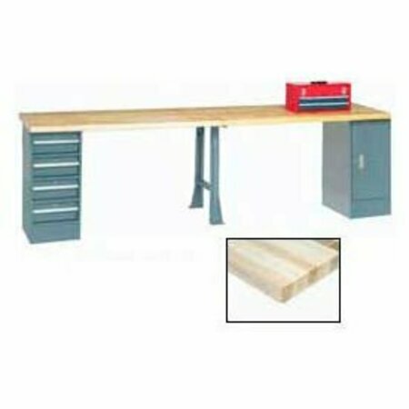 GLOBAL INDUSTRIAL 96 x 30 Extra Long Production Workbench, Maple Block Square Edge, Gray 318925